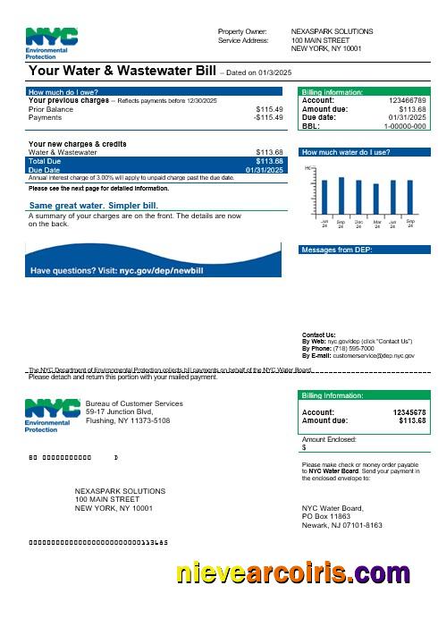 USA The New York City Department of Environmental Protection (DEP) business utility bill